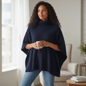 Loft wool blend turtleneck poncho
